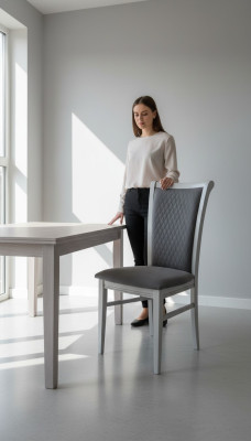 Esszimmerstuhl Holz Stuhl Grau Stoff Lehnst Stühle Relax Design Sessel Italien