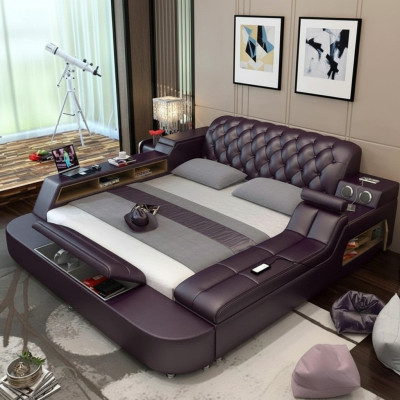 Design Bett XXL Big Betten Leder Hotel Polster 180x200 Multifunktion Regal