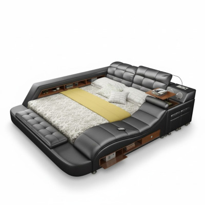 Bett Doppel Regale Leder Polster Betten Multifunktion mit Neu Massagefunktion 