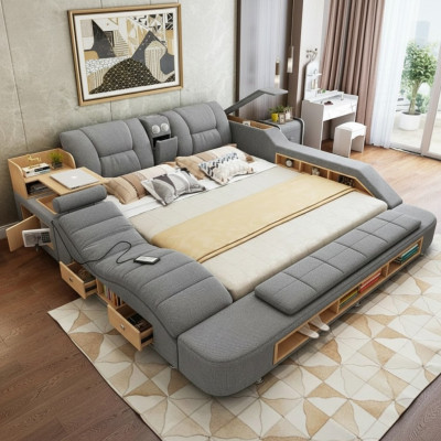 Design Leder Betten Hotel Doppel Neu Multifunktions Bett Bluetooth Boxen