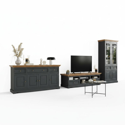Wohnwand Holz Kommode + RTV Sideboard Italienische Landhaus Möbel 3tlg. Set Neu