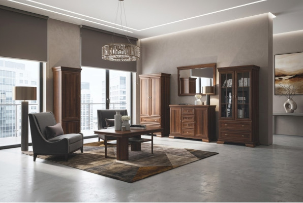 Garnitur Vitrine Kommode 4tlg. Holz Möbel Regal Wohnzimmer Wohnwand Set Gruppe