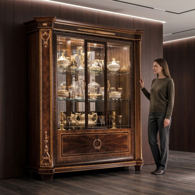 Vitrine Schrank Vitrinen Wohnzimmer Schau Schränke Design Rokoko Barock Holz neu
