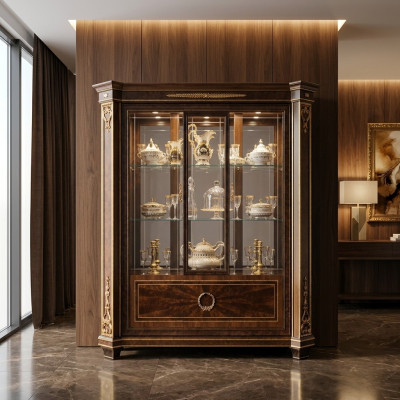 Vitrine Schrank Vitrinen Wohnzimmer Schau Schränke Design Rokoko Barock Holz neu