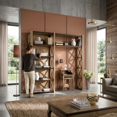 Bücherschrank Tisch Regal Schrank 2tlg Büro Einrichtung Massiv Holz Schreibtisch