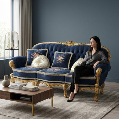 Chesterfield Klassischer Dreisitzer Sofa Wohnlandschaft Textil Sofas 3 Sitz Neu