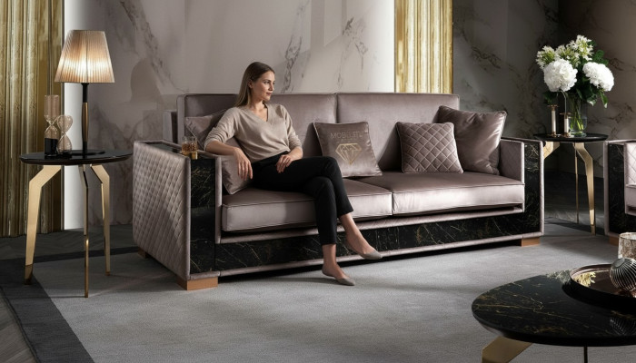 Sofa Dreisitzer Couch Polster Design Sitz Sofas Zimmer Möbel Stoff 3er Modern