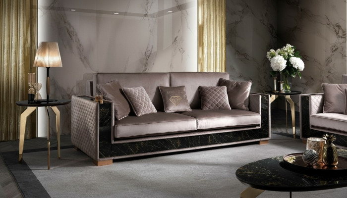 Sofa Dreisitzer Couch Polster Design Sitz Sofas Zimmer Möbel Stoff 3er Modern