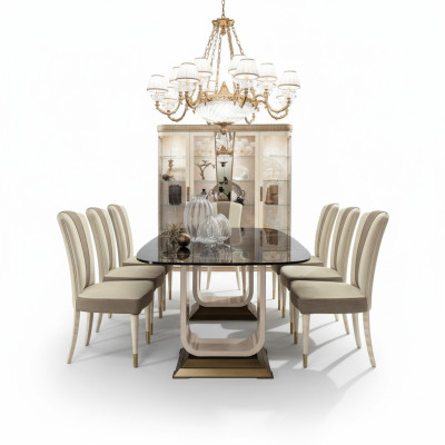 Tisch Esstisch Holz Esszimmer Garnitur 6x Stuhl Set Stühle Lehn Gruppe Italien