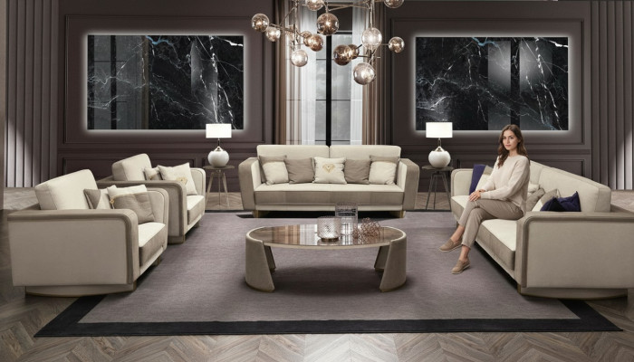Luxus Möbel Sofagarnitur Couch Sofa Polster 3 3 1 1 Sitzer Couchtisch Holz 5tlg.