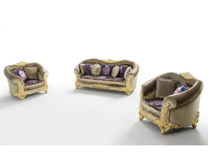 Klassische Wohnzimmergarnitur mit 3+2+1 Sofas und Couchtisch mit Goldintarsien
