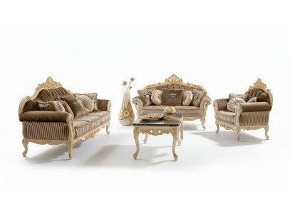 Sofa Couch Samt Polster Sitz 3+2 Sitzer Garnitur Design Holz Sofas Italienische