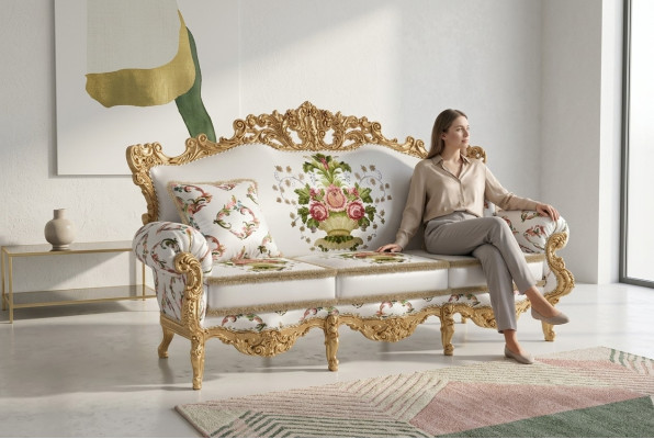 Klassisch Design Polster Luxus Sitz Sofa Couch Samt Textil 3 Sitzer Neu Möbel