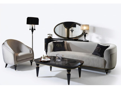 Sofagarnitur 3+1 Sitzer Stoff Sofa Couch Garnitur Design Grau Schwarz Möbel 2tlg 