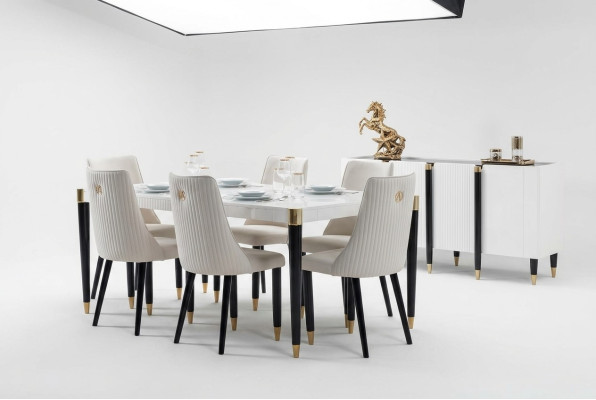 Essgruppe Garnitur Set Komplett Design Lehnstuhl 6x Stühle Polster Textil Stoff