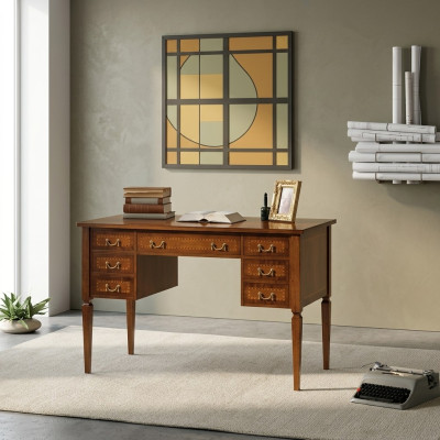 Schreibtisch und Stuhl aus Holz mit Armlehnen Bücherregal Büromöbel Design Neu