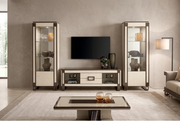Design Wohnwand Sideboard 2x Vitrine rtv Lowboard Anrichte 3 tlg. Set wohnwände