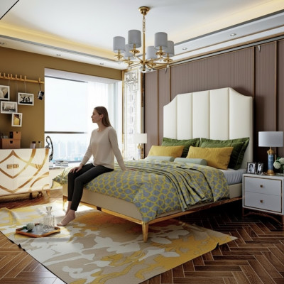 Bett Polster Deko Design Luxus Doppel Hotel Betten Schlaf Zimmer Leder