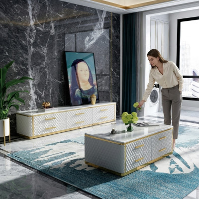 Edelstahl Sideboard Leder Marmor Imitation Stein Couchtische 200x40cm