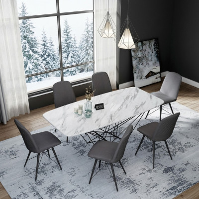 Design Esszimmer Gruppe Tisch + 6 Stühle Sitz Polster Garnitur Tische