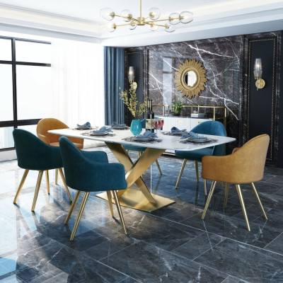 Italienische Stil Möbel Esszimmer Gruppe Sitz Polster Tisch Garnitur 7tlg.