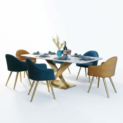 Italienische Stil Möbel Esszimmer Gruppe Sitz Polster Tisch Garnitur 7tlg.