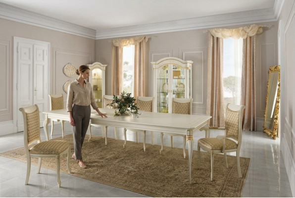 Esszimmer Set 9 tlg. Esstisch 6x Stühle Vitrine Schrank Vitrinen Massivholz