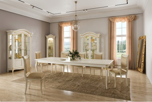 Esszimmer Set 9 tlg. Esstisch 6x Stühle Vitrine Schrank Vitrinen Massivholz