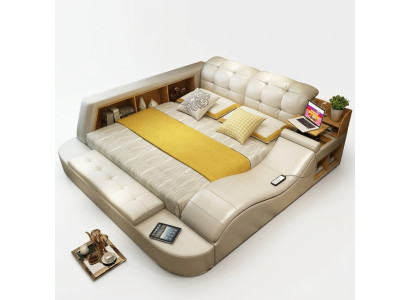 Luxus Funktions Bett mit Tresor Laptop Ablage Doppel Ehe Betten xxl Hotel Leder