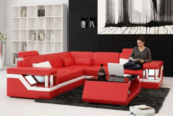 Designer Sofa Couch Ecksofa Leder Textil Polster Garnitur Wohnlandschaft