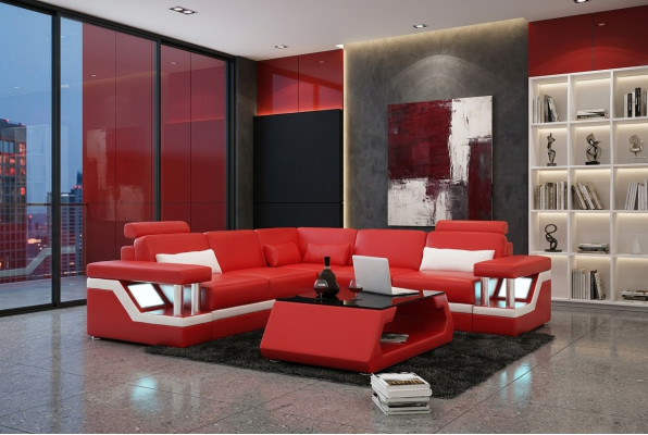 Designer Sofa Couch Ecksofa Leder Textil Polster Garnitur Wohnlandschaft