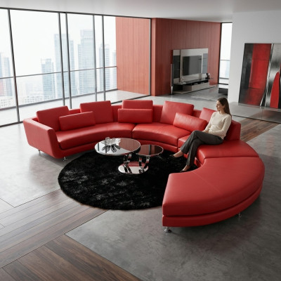 Rote Rund Couch Ecksofa Wohnlandschaft Rundsofa Polster Garnitur Sofas