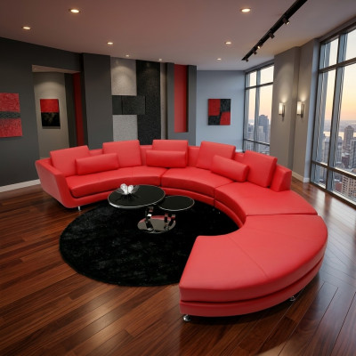 Rote Rund Couch Ecksofa Wohnlandschaft Rundsofa Polster Garnitur Sofas