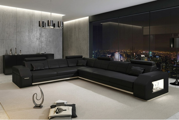 Couch Ecksofa Leder Textil Polster Garnitur Designer Sofa Wohnlandschaft