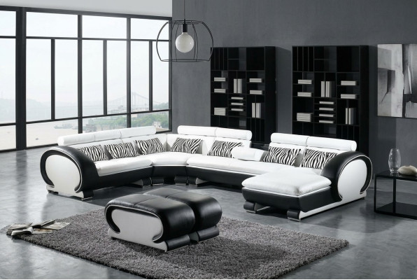 Ecksofa + 2x Hocker Eckgarnituren Leder Couchen Wohnzimmer Sitzmöbel