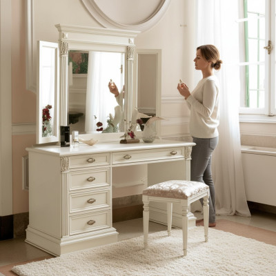 Schminktisch Spiegel Hocker Komplett Kommode Set Schlafzimmer Neu 3tlg.