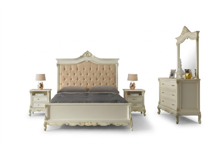 Italienische Barock Stil Möbel Schlafzimmer 5tlg. Set Bett Anrichte Nachttische