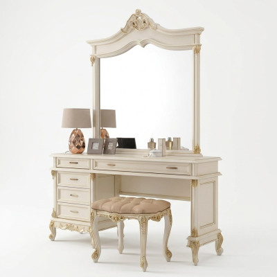 Schminktisch Barock Rokoko Konsolen Tische + Hocker Frisiertisch Make Up Tisch Massivholz