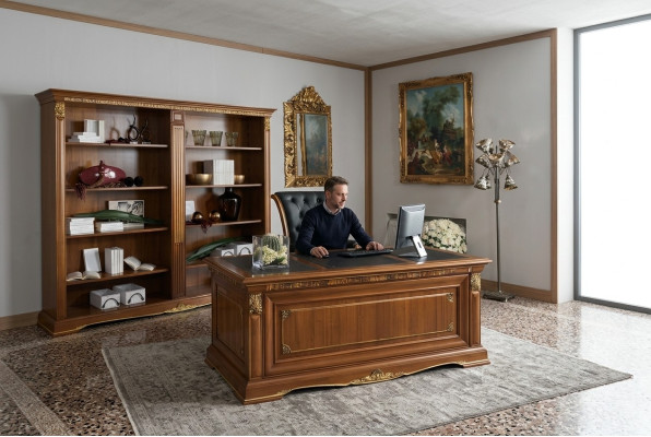 Büroeinrichtung Arbeitszimmer Chef 2tlg. Set Schreibtisch + Aktenschrank Tisch Massivholz