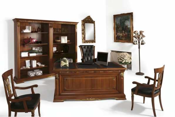 Büroeinrichtung Arbeitszimmer Chef 2tlg. Set Schreibtisch + Aktenschrank Tisch Massivholz