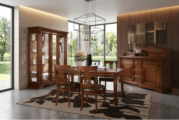 Esszimmer Komplett Tisch Anrichte 4x Stuhl Set Vitrine Barock Massivholz