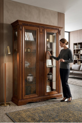 Klassische Vitrine Schrank Vitrinenschrank Vitrinen Glasschrank Barock Rokoko Massivholz