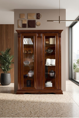 Klassische Vitrine Schrank Vitrinenschrank Vitrinen Glasschrank Barock Rokoko Massivholz