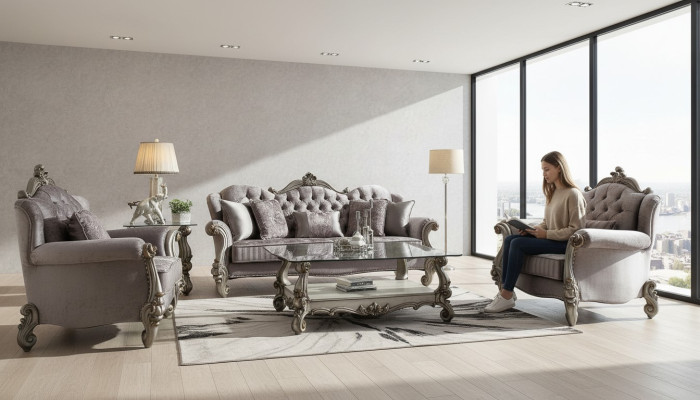 Chsterfield Sofagarnitur Couch Polster Gruppe Klassik 3+2+1 Sitzer Set Holz Sofa