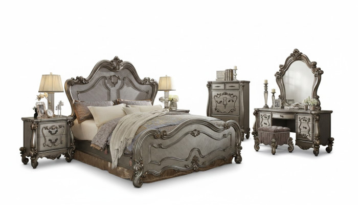 Klassische Schlafzimmer Set Bett 2x Nachttisch Kommode Spiegel 5tlg.