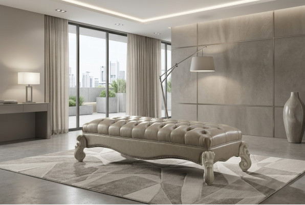 Hocker Beistell Chaiselounge Fußhocker Chesterfield Leder Ottomane Barock Rokoko