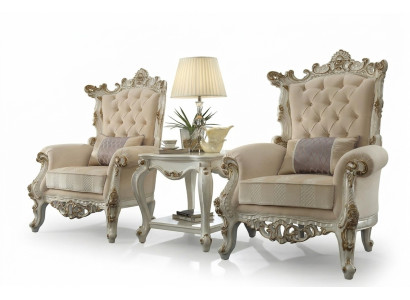 Thron Sessel Königlicher Polster 1 Sitzer Antik Stil Stühle Beige Holz Barock