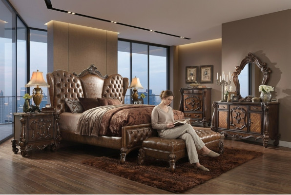 Chesterfield Bett 2x Nachttische 3tlg. Set Möbel Barock Rokoko Schlafzimmer Set