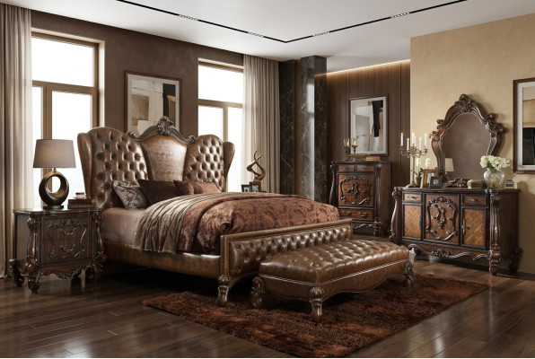 Chesterfield Bett 2x Nachttische 3tlg. Set Möbel Barock Rokoko Schlafzimmer Set