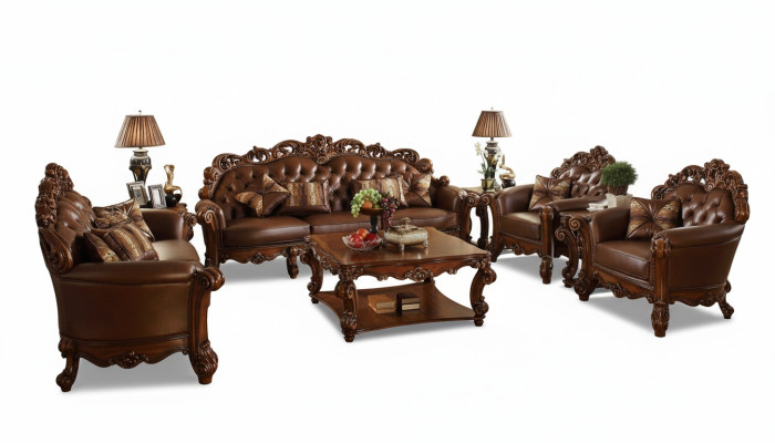 Komplett Set Sofagarnitur 5tlg. Couchtisch Sofa Couch Holz Wohnlandschaft